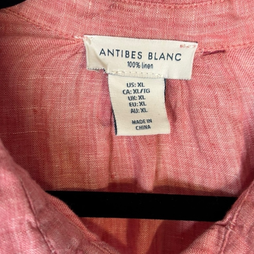 ANTIBES BLANC Linen Casual Salmon Pink Popover Blouse Size XL - Picture 2 of 12